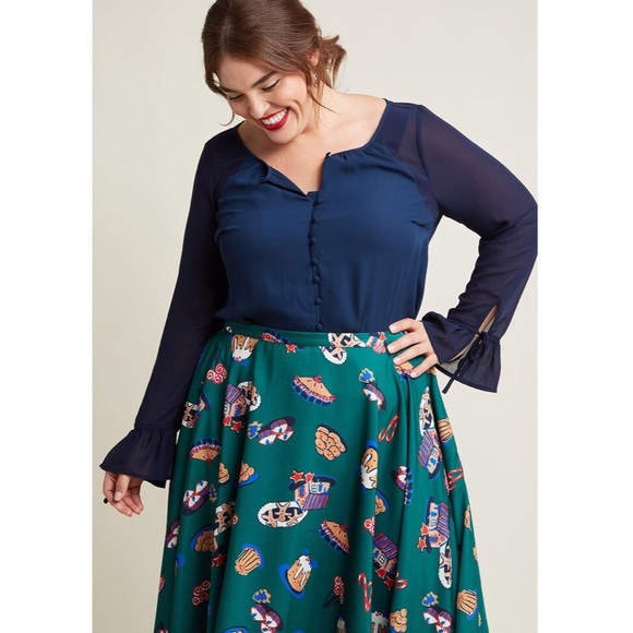 MothCloth Blue Blouse Bell Sleeve Sz 3X x141/ - Picture 2 of 5